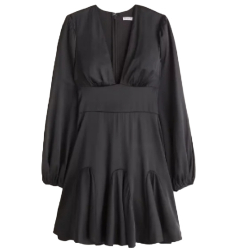ABERCROMBIE & FITCH LONG-SLEEVE PLUNGE SATIN MINI DRESS SZ MEDIUM TALL NWT